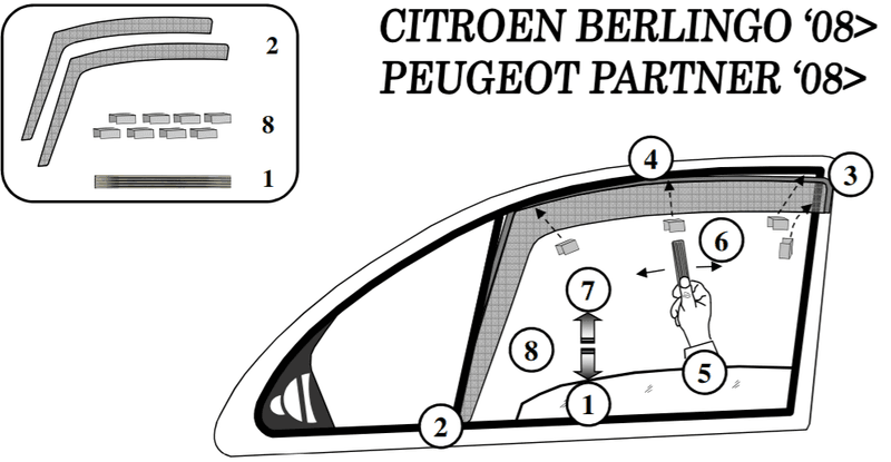 Partner Berlingo 2008-18 Vindavvisere 2 stk  inn chan.